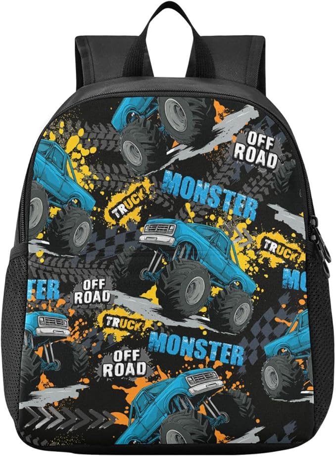 Toddler Monster Truck Waterproof Mini Backpack Boys/Girls Cute Small Kindergarten Pre School Bag (S)