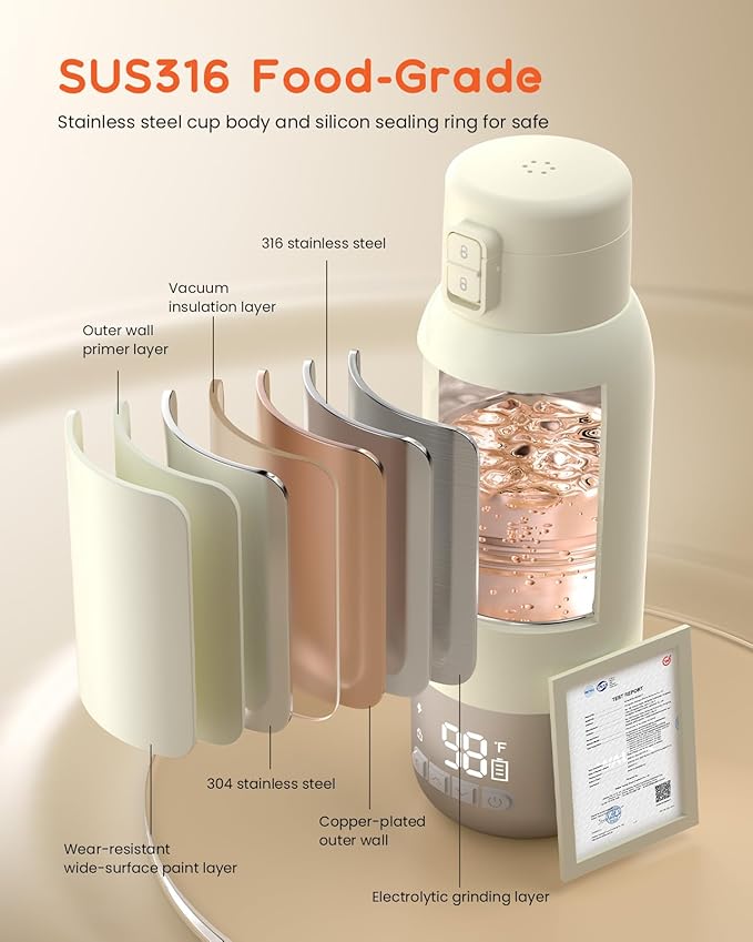 Portable Bottle Warmer for Travel, 20 oz Large Capacity Bottle Warmer On The Go, 10400mAh Long-Lasting Battery&Super Fast Charging in 2.5 Hours, Fast Heating for Breastmilk, Formula, Water