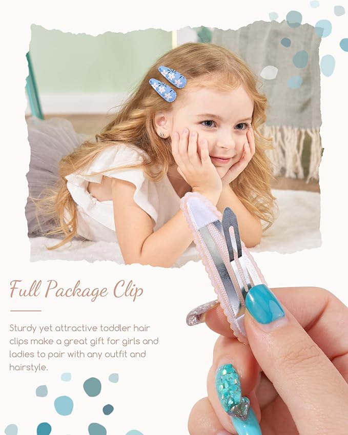 doboi 40Pcs Toddler Hair Clips Hair Barrettes Baby Girl Bows Floral Print Non Slip Snap Hairpins Flower Accessories for Baby Toddler Girls Kids