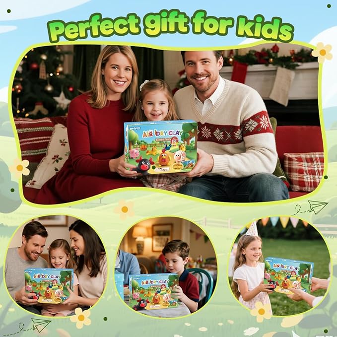 BEIREG Air Dry Clay Farm Adventure Kit for Kids - 15 DIY Farm Animals & Vegetables with Tutorials, Ultra Soft Modeling Magic Clay, Safe Non-Toxic STEM Educational Craft Gift for Boys & Girls Ages 3-12