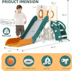 KORIMEFA 7 in 1 Toddler Slide, Kids Slide for Toddlers Baby 1-3 Years Old, Indoor and Outdoor with Basketball Hoop & Golf Set, Plastic Slides for Kids Easy Assembly, Green