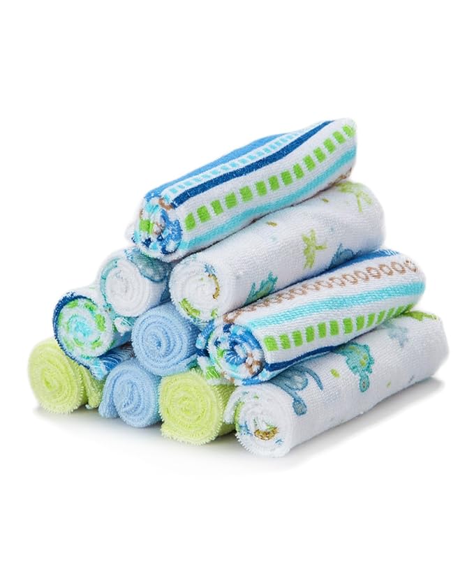 Spasilk 10 Pack Soft Terry Bath Washcloths – Newborn Boy or Girl, Blue Stripes