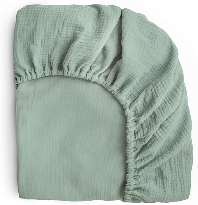 mushie Extra Soft Muslin Fitted Crib Sheet | 192 Thread Count | 28"x 52" (Roman Green)
