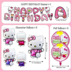 49Pcs - Kitty Birthday Party Decorations Set, Pink Theme with Banner, Balloons, Tablecloth, Cake Toppers.