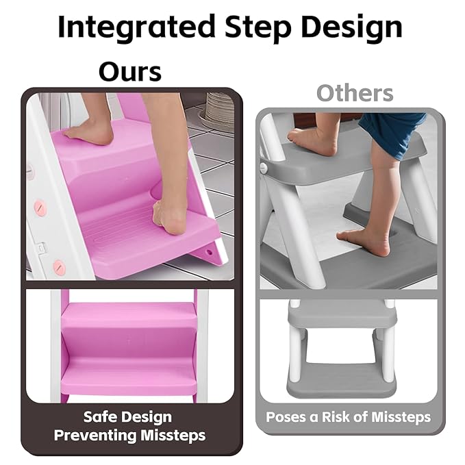 Primlect Space-Saving Potty Training Seat with Ladder, Adjustable Step and Toilet Seat Height, Top Handles for Easy Climbing, Easy to Carry, Portable Toddler Toilet Trainer for Small Bathrooms