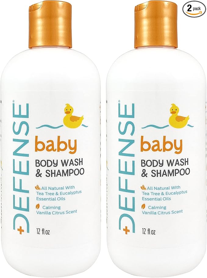 Defense Soap Baby Shampoo and Body Wash with Tea Tree Oil, Coconut Oil, Eucalyptus, Olive Oil & Aloe, 12 Fl Oz (Pack of 2)