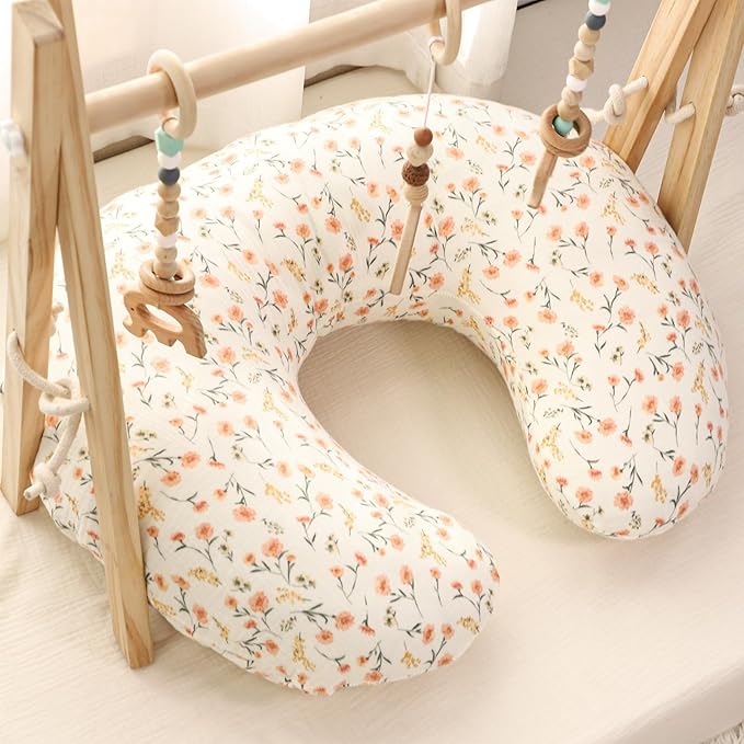 Hooyax Muslin Nursing Pillow Covers 2 Pack, Soft and Breathable Nursing Covers for Breastfeeding Pillows, Adorable Infant Feeding Pillow slipcover for Baby Boy and Girls (Pink Floral)