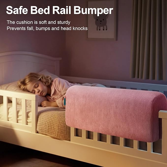 Bed Rail Bumpers Protector, Hospital Bed Rails Padding, Loft Beds and Bunk Beds Bumpers Protector, Premium Soft Memory Foam - Anti-Bump | Fall Prevention, Size 35.4 x 5.5 x 7.9 Inches, Pink