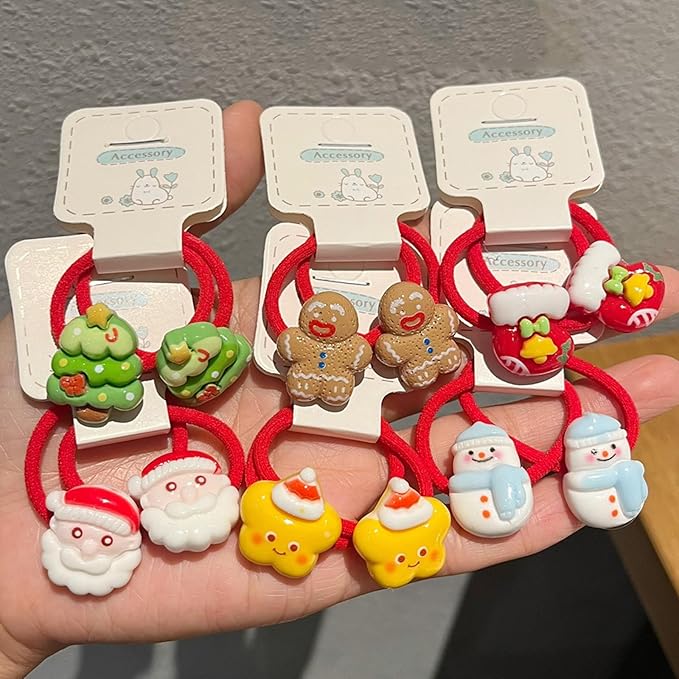 12Pcs Cute Red Hair Ties Toddler Christmas Hair Accessories, Cartoon Small Elastic No Damage for Baby Little Girls Kids Ponytail Holders New Year Holiday Hair Bands, Stocking Stuffers Gift, BlueZOO