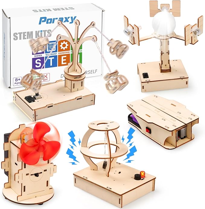 Poraxy STEM Kits for Kids Ages 8-10-12, 5 Set Wooden 3D Puzzles, Educational Science Experiment Building Projects Crafts, Toys for Ages 8-13, Birthday Gifts for Boys Girls 8 9 10 11 12 13 Years Old