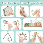 Baby Musical Instruments - Wooden Montessori Toys for Toddlers 1-3,Modern Boho Xylophone Includes Songbook with 13 Kids' Songs,Neutral Colors Wooden Percussion Instruments Set