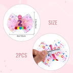 Birthday Hair Bow for Baby Girls 1 2 3 4 5 6 Year Old Sprinkle Hair Clips Happy Birthday Decorations for Girls Toddlers With Pom-Poms Ice Cream Candy Party Pink Hair Accessories for 2nd Sweet Party