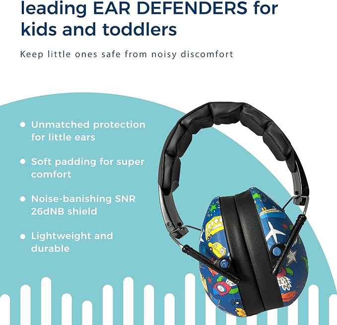 BANZ Kidz Earmuffs 2 Years & Older - Loud Noise Cancelling Kids Headphones & Toddler Ear Muffs, Size Adjustable