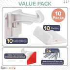Upgraded Baby Proofing Cabinet Latches for Toddlers - 10 Pcs White Child Proof Cabinet Locks for Child Safety, Easy Set Up Child Locks for Cabinets and Drawers Security for Baby Proof Pantry