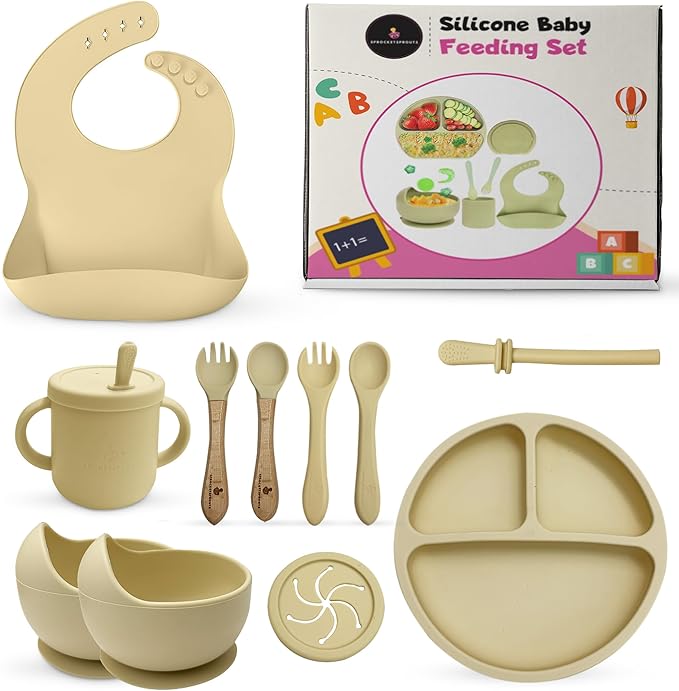 12-Piece Silicone Baby Feeding Set – Suction Bowl, Divided Plate, Bib, Utensils & More – BPA-Free Toddler Mealtime Essentials for Self-Feeding & Baby-Led Weaning