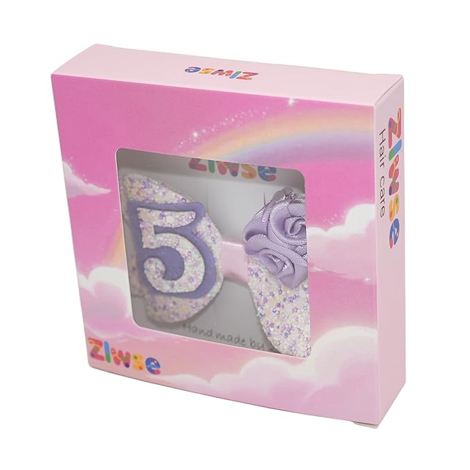 Birthday Hair Bow for Baby Girls 1 2 3 4 5 6 Years Sprinkle Decorations Party Hair Accessories for Five 5th Birthday Purple Rose