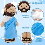 11.8inch Brown Jesus Plush Doll Guardian Baptism Stuffed Plushie Savior Toy Gifts for Church Sunday School Religious Easter Gift (Blue)