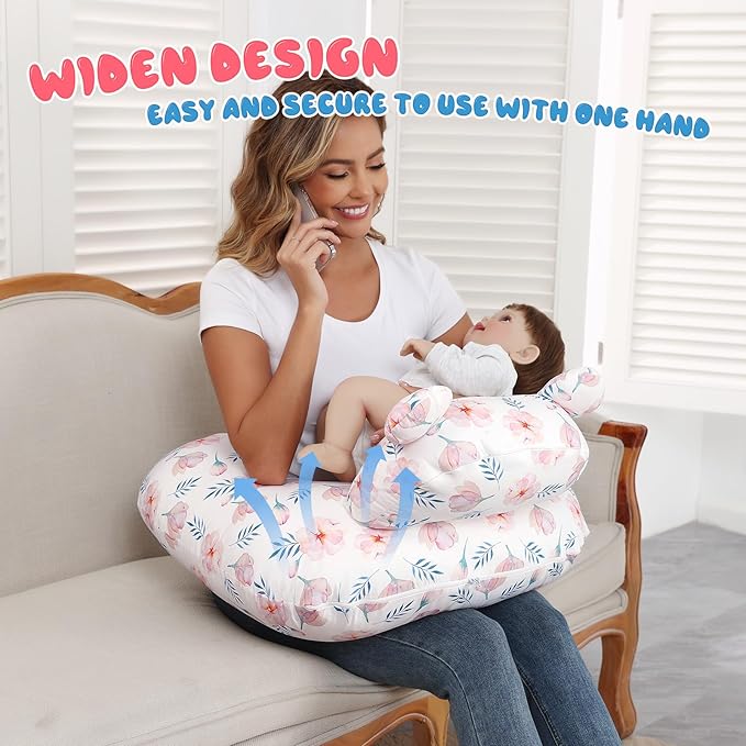 Nursing Pillow for Breastfeeding, Breastfeeding Essentials for Newborn, More Support for Mom and Baby, with Adjustable Waist Strap and Removable Cotton Cover (Black)