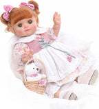 Baby Doll, 18 Inch Realistic Reborn Toddler Real Life Baby Dolls with Vintage Floral Dress, Little Bear & Woven Basket, Premium Collectible Doll Gifts for 3+ Year Old Girls