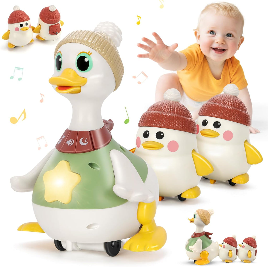 Hestiasko Dancing Duck Toy for Babies 6-36 Months, Musical Crawling & Tummy Time Toy Set with Magnetic, Learning Crawl Interactive Baby Toys for Toddlers 1-3 Birthday Easter Gifts for Boys Girls
