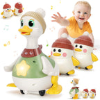 Hestiasko Dancing Duck Toy for Babies 6-36 Months, Musical Crawling & Tummy Time Toy Set with Magnetic, Learning Crawl Interactive Baby Toys for Toddlers 1-3 Birthday Easter Gifts for Boys Girls