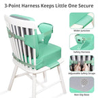Toddler Booster Seat for Kitchen Chair, 2-in-1 Dining Table Booster Seat with Backrest & Adjustable Straps – Easy-Clean, PU Portable Toddler Eating Travel Increasing Cushion-Green