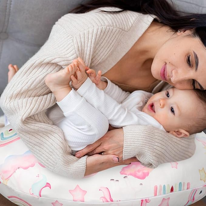 Pea Pod Nursing Pillow Cover Breastfeeding Pillow Slipcover for Moms Soft Breathable Organic Knit Fabric Newborn Infant Feeding Pillow Covers for Baby Girl Boy, Rainbow & Unicorn