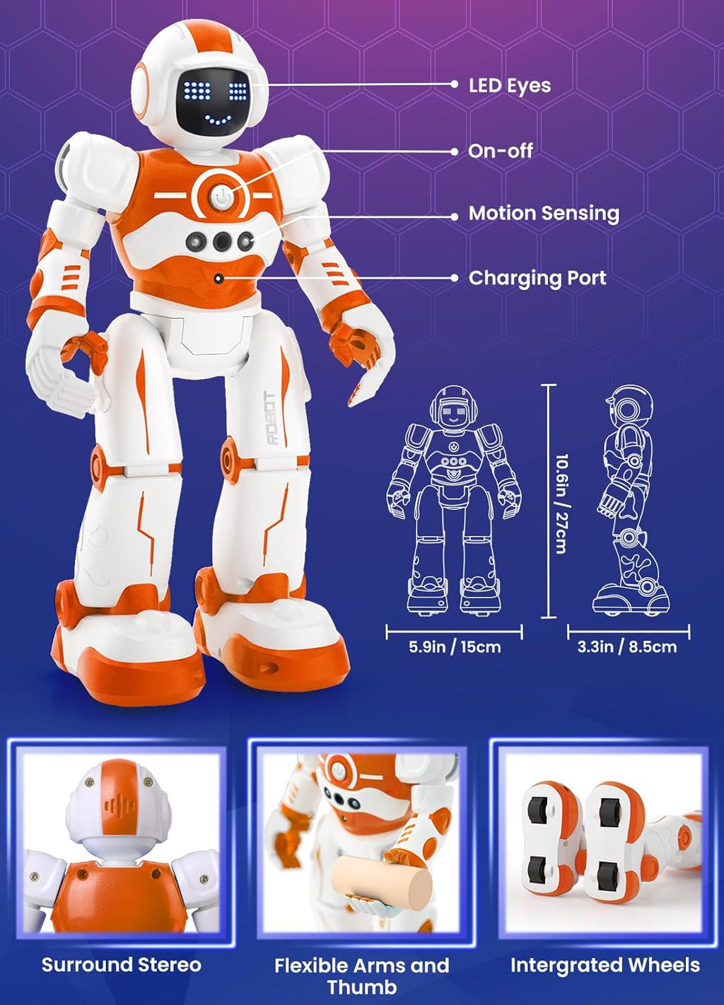 Robot Toys for Kids,Programmable Remote Control Smart Walking Dancing Robot Toy with Gesture & Sensing for Age 4 5 6 7 8 9 10 Year Old Boys for Birthday Present,Orange