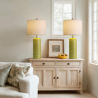 PoKat 27.5'' Tall Table Lamps for Living Room Set of 2, Mid Modern Century Ceramic Bedroom Lamps for Night Stands, Bedside Lamps for Bedroom, Nightstand Lamps for Side End Table Hallway, Green