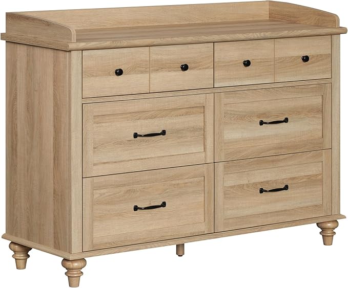 WAMPAT Kids Dresser for Bedroom with 6 Drawers, Oak Baby Dresser with Wide Chest of Drawers, Farmhouse Kids Closet Storage Organizer, Wood Dressers for Living Room, Nursery, Hallway