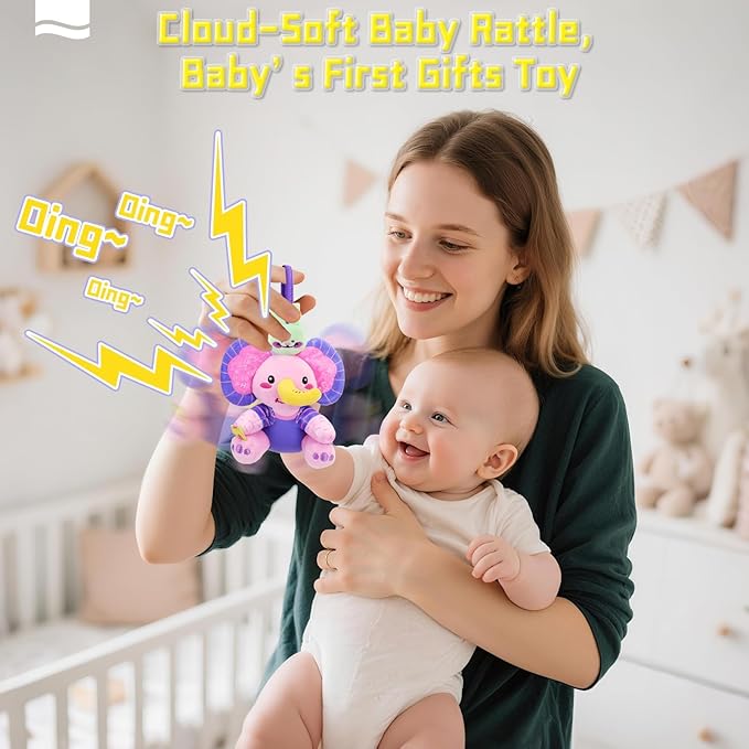 Musical Car Seat Toy for Babies 0-12 Months Girl, 5-in-1 Sensory Activity Hanging Toy Stroller Toy with Soothing Music, Rattle, Mirror for Newborn Infants Essential Gifts, Unicorn
