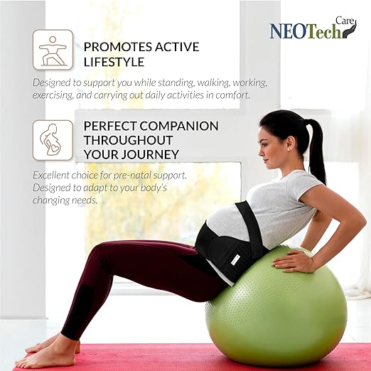 NeoTech Care Pregnancy Support Maternity Belt, Waist/Back/Abdomen Band, Belly Brace (Size M, Black Color)