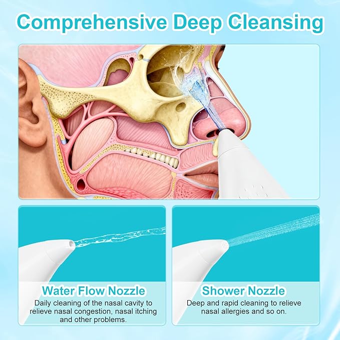 Nasal Irrigation System Cordless Pulsating Nasal Irrigator (9 Speed) ，Electric Neti Pot Nose Wash Bottle with 2 Tips for Nasal Care Sinus Rinse Machine for Adults & Kids