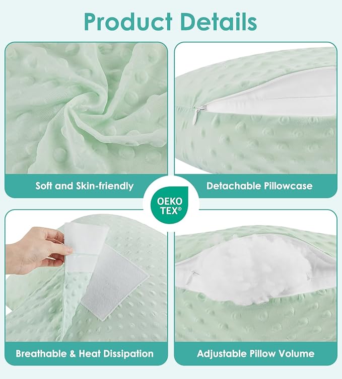 Pregnancy Pillow Cooling for Sleeping, Detachable and Adjustable Double-Sided Support Maternity Pillow Skin-Friendly for Pregnant Women Back, HIPS, Legs(30°Slope Design Verified by Expectant Mothers)