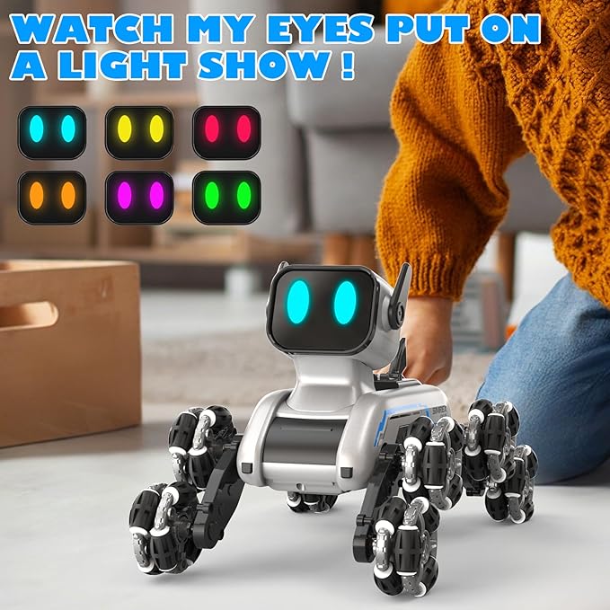 Robot Dog RC Stunt Car Toys - Gesture Sensing Remote Control car with Mecanum Wheels, LED Eyes, 3 Sound Effects, Birthday Gift for Kids Boys Girls