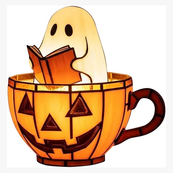 Cute Pumpkin Ghost Reading Book Lamp, USB Cute Spooky Night Light - Halloween Decor, Light Up Pumpkin Ghost Nightlight for Bathroom, Reading, Kids Room Gift