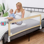 Costzon Bed Rail for Toddlers, 2 PCS Extra Long Swing Down Safety Bed Guards w/Straps for Convertible Crib, Kids Twin, Double, Full Size, Queen & King Bed, Folding Bed Rails for Baby (59-Inch, Beige)