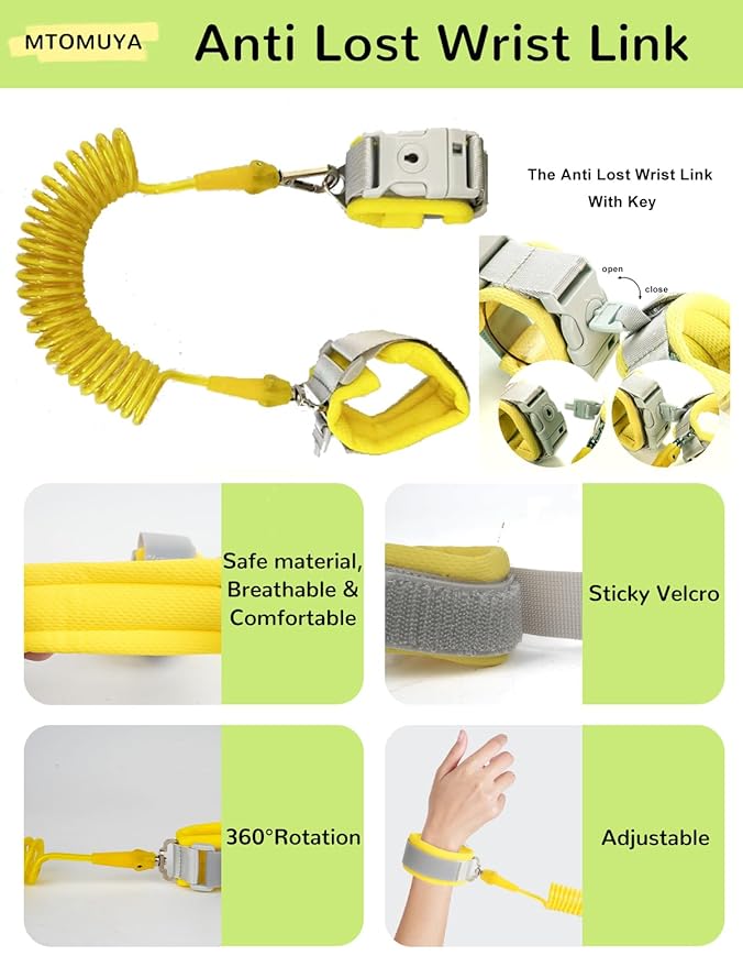 Toddler Harness with Anti Lost Wrist Link - Cute Children Leashes, Yellow Bees Baby Traction Safety Rope Leash with Key Lock Design, for Boys/Girls Walking Assistant