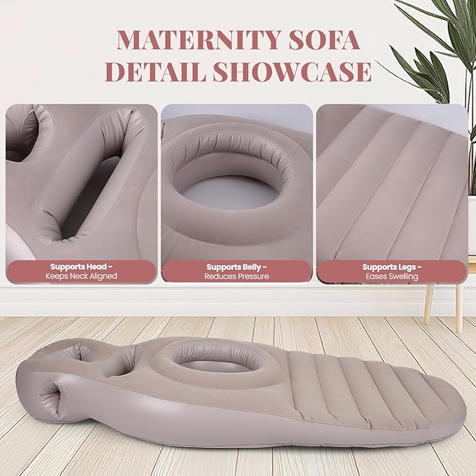 Inflatable Pregnancy Pillow for Pregnant Women - Maternity Mattress with Belly & Head Hole, Relieves Back & Hip Pain, Portable with Electric Pump, Gray