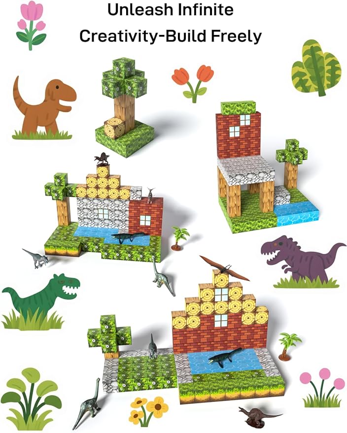 108PCS Magnetic Building Blocks with 6 Dinosaur Toys for Kids 3-5,Toddler World Magnetic Cubes ,STEM Toys for 4-8 5-7 Year Old Boys Girls,Sensory Creative Activities Holiday Birthday Party Favor Gift