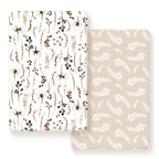 GRSSDER Stretchy Ultra Soft Jersey Knit Fitted Pack n Play Sheets Set 2 Pack, Neutral Portable/Mini Cribs Sheets, Fit Playards Mattress Pads Safe and Snug, Stylish Pretty Flora for Baby, Beige