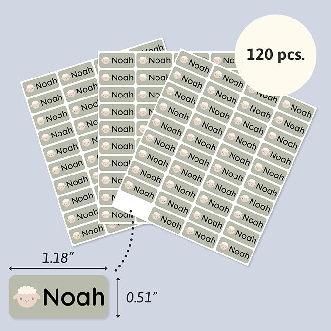 Personalized Name Labels for Kids (120) – Custom Waterproof & Durable Stickers for Clothing, Daycare, Office & School Supplies - Babyanimals