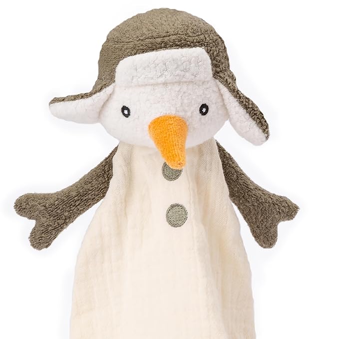 Organic Cotton Stuffed Animal Rattle Baby Toys, Plush Snowman Cuddle Cloth and Hand Grip Ring Rattles Plush Toy Set for Newborns Infant Boys Girls, 2 PCS