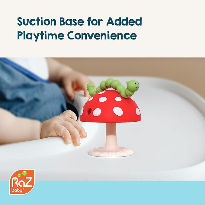 RaZbaby Chompy Grip Teether for Infant & Baby 3M+ Silicone Teething Toy with Suction Base and Multi-Texture Design for Teething Relief - Soothes Sore Gums & Easy-to-Hold Teether, BPA Free - Pink