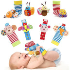 Bloobloomax Soft Baby Rattle Wrist Rattle Foot Finder Socks Set,Cotton and Plush Stuffed Infant Toys,Birthday Holiday Birth Present Gift for Newborn Boy Girl Kids Toddler (8pcs-B Set)