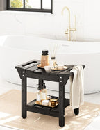 Waterproof Shower Bench, Poly Lumber Shower Stool for Shaving Legs, Shower Chair Seat with Storage Shelf and Handles, Bathroom Bench for Inside Shower, Non-Slip (Black)