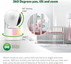 LeapFrog LF915-2HD Baby Monitor, 2 Cameras, 5” 720p Screen, 360° Pan-Tilt-Zoom, Color Night Vision, Night Light, Two-Way Intercom, Secured Transmission No WiFi