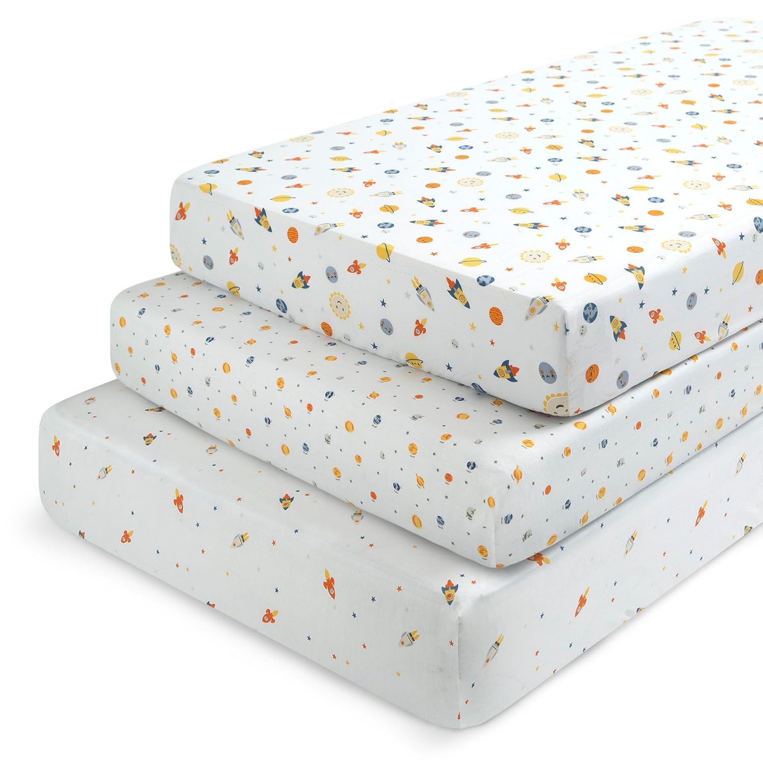 Delta Children Fitted Crib Sheets for Girls and Boys - Crib Sheet for Standard Crib and Toddler Mattresses - 28x52 Inch (Pack of 3), Space Exploration