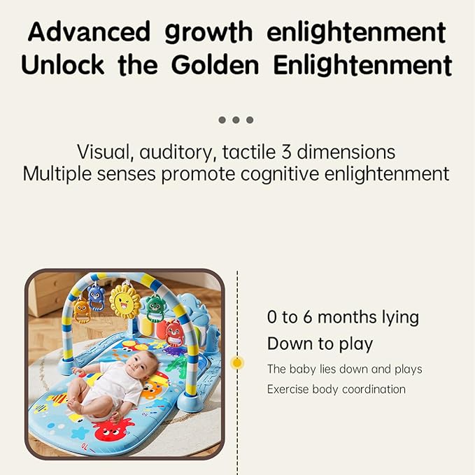Alive Lovely Baby Gyms Play Mats, Musical Activity Center Baby Piano Gym Mat, Music and Lights Tummy Time Padded Mat for Newborn 0 to 3 6 9 12 Months