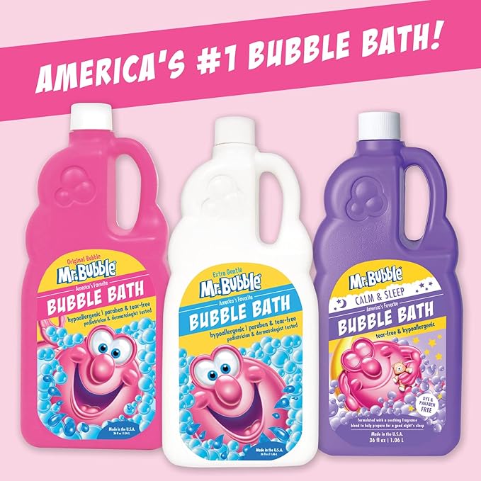 Mr. Bubble Extra Gentle Bubble Bath - Hypoallergenic, Tear Free Bubble Bath Solution Perfect for Sensitive Skin (Pack of 2 Bottles, 16 fl oz Each)